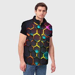 Мужской жилет Неоновые абстрактные соты, цвет: 3D-черный — фото 2
