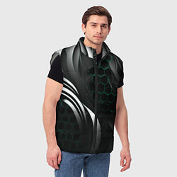 Мужской жилет Объемные бирюзовые плиты и черные линии, цвет: 3D-светло-серый — фото 2