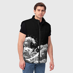 Мужской жилет Японские волны на темном фоне, цвет: 3D-черный — фото 2