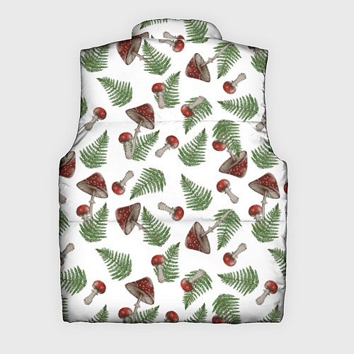 Мужской жилет Мухоморы и папоротник на белом - паттерн / 3D-Черный – фото 2