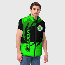Мужской жилет Шкода - зеленые штрихи, цвет: 3D-черный — фото 2