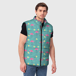 Мужской жилет Летний паттерн с фламинго, цвет: 3D-черный — фото 2
