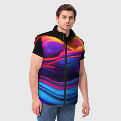 Мужской жилет Яркие неоновые волны, цвет: 3D-красный — фото 2