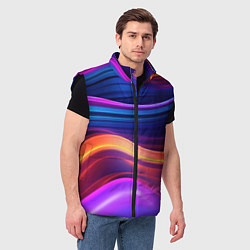 Мужской жилет Волнистые неоновые линии, цвет: 3D-черный — фото 2