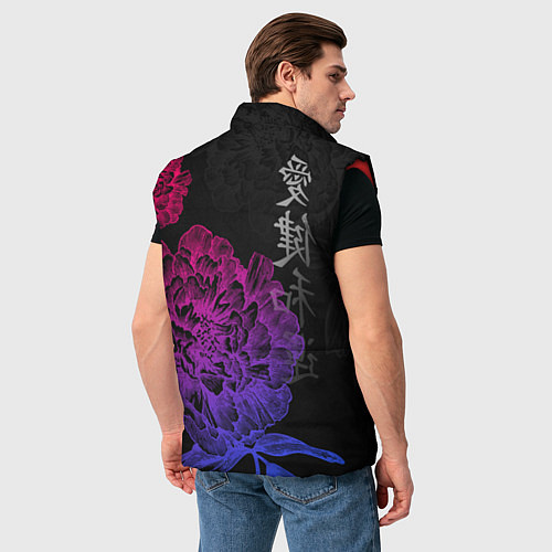 Мужской жилет Neon flowers - japanese art / 3D-Красный – фото 4
