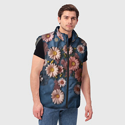 Мужской жилет Хризантемы на джинсе, цвет: 3D-светло-серый — фото 2