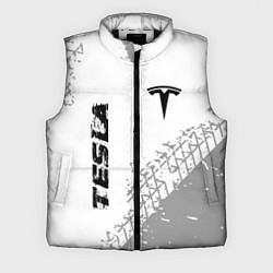 Мужской жилет Tesla speed на светлом фоне со следами шин: надпис