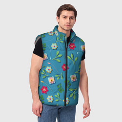 Мужской жилет Цветы и зеленые веточки, цвет: 3D-светло-серый — фото 2