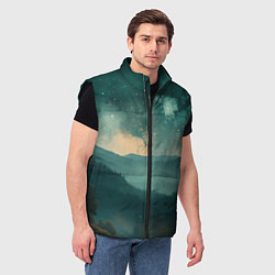 Мужской жилет Космическая ночь в горах, цвет: 3D-черный — фото 2