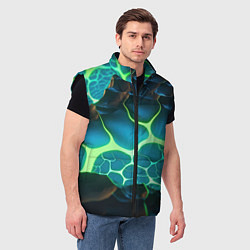 Мужской жилет Разлом синих и зеленых неоновых плит, цвет: 3D-черный — фото 2