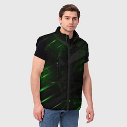 Мужской жилет Dark black green abstract, цвет: 3D-черный — фото 2