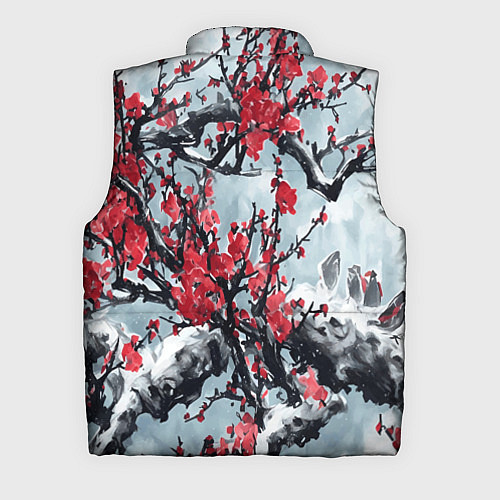 Мужской жилет Лепестки цветущей вишни - сакура / 3D-Черный – фото 2