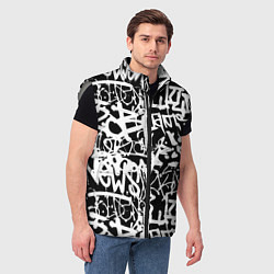 Мужской жилет Граффити черно-белый паттерн, цвет: 3D-светло-серый — фото 2