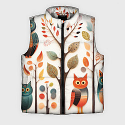 Мужской жилет Совы в осеннем лесу в стиле фолк-арт, цвет: 3D-светло-серый