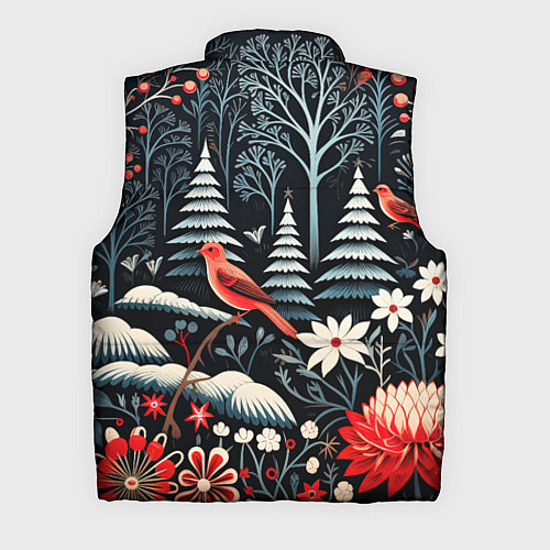 Мужской жилет Новогодний лес и птицы / 3D-Черный – фото 2