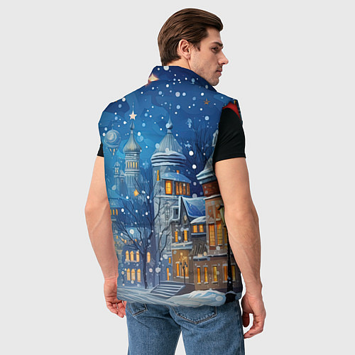 Мужской жилет Новогоднее настроение город / 3D-Красный – фото 4