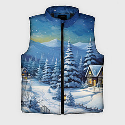Мужской жилет Новогодние елки в снегу, цвет: 3D-черный