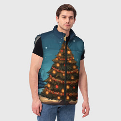 Мужской жилет Новогодняя елка с желтыми шарами, цвет: 3D-светло-серый — фото 2
