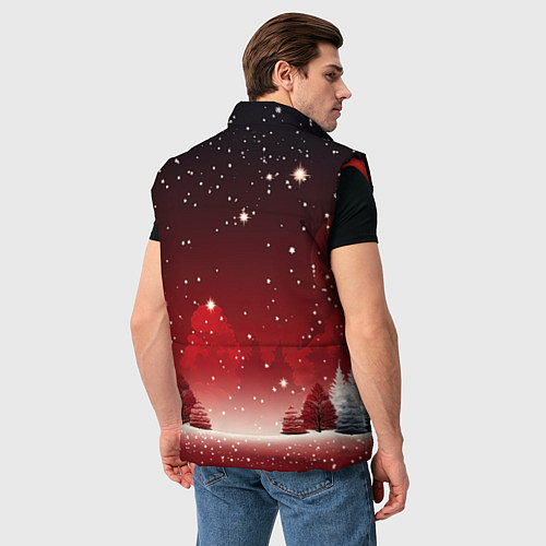 Мужской жилет Зимний берег реки с деревьями и льдом / 3D-Красный – фото 4
