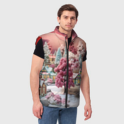 Мужской жилет Зимний закат новый год, цвет: 3D-красный — фото 2