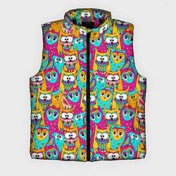 Мужской жилет Разноцветные совы, цвет: 3D-черный