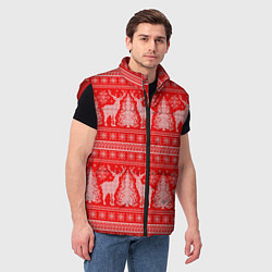 Мужской жилет Новогодний узор с оленями и елками, цвет: 3D-красный — фото 2