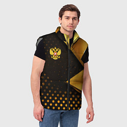 Мужской жилет Герб России на золотистой абстракции, цвет: 3D-светло-серый — фото 2