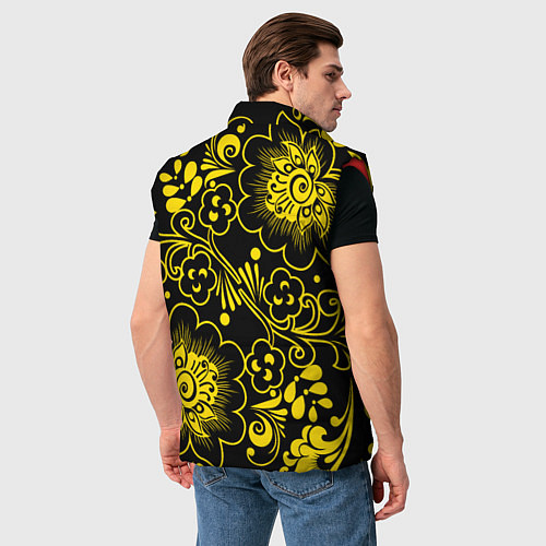 Мужской жилет Хохломская роспись золотые цветы на чёроном фоне / 3D-Красный – фото 4
