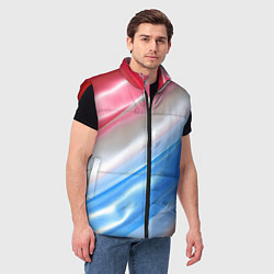 Мужской жилет Белые синие красные светлые полосы абстракции, цвет: 3D-красный — фото 2