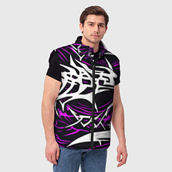 Мужской жилет Белые и розовые агрессивные линии на чёрном фоне, цвет: 3D-черный — фото 2