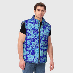 Мужской жилет Узоры гжель на темно синем фоне, цвет: 3D-светло-серый — фото 2