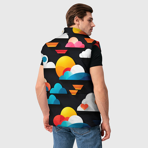 Мужской жилет Цветные облака в черном небе / 3D-Красный – фото 4