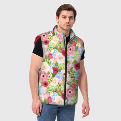 Мужской жилет Фон с розами, лютиками и гортензиями, цвет: 3D-красный — фото 2