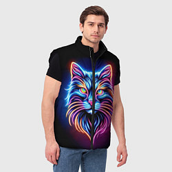 Мужской жилет Суровый неоновый кот, цвет: 3D-черный — фото 2