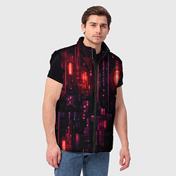 Мужской жилет Киберпанк светящиеся красные элементы, цвет: 3D-черный — фото 2