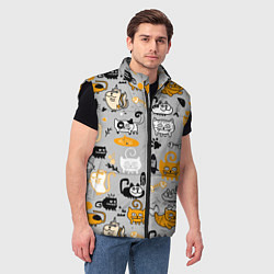 Мужской жилет Коты мемы цветные, цвет: 3D-черный — фото 2