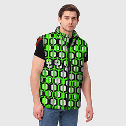 Мужской жилет Техно узор из шестиугольников зелёный, цвет: 3D-красный — фото 2