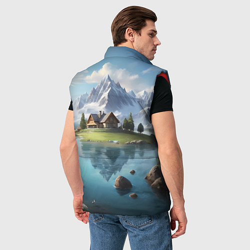 Мужской жилет Чудесный день на берегу озера в горах / 3D-Красный – фото 4