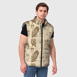 Мужской жилет Эскизы сов тетрадный лист в клетку, цвет: 3D-светло-серый — фото 2