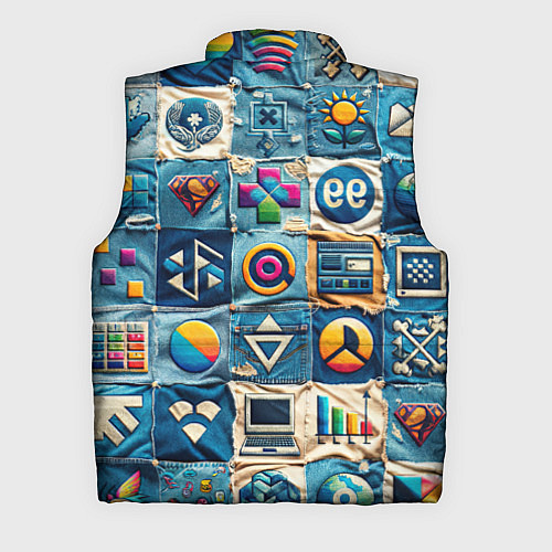 Мужской жилет Пэчворк деним из девяностых / 3D-Красный – фото 2