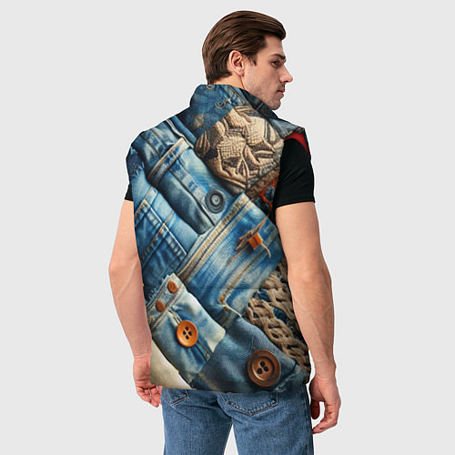 Мужской жилет Джинсовый пэчворк с пуговицами - мода / 3D-Красный – фото 4