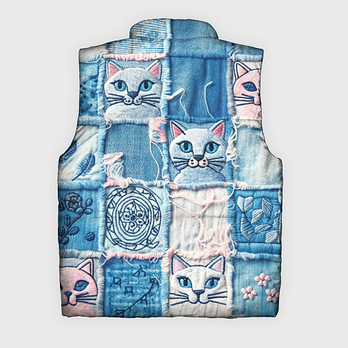 Мужской жилет Кошки на пэчворк джинсах паттерн / 3D-Черный – фото 2
