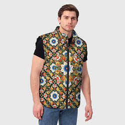 Мужской жилет Русские цветочные узоры красно-желтые, цвет: 3D-черный — фото 2