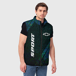 Мужской жилет Chevrolet sport glitch blue, цвет: 3D-черный — фото 2
