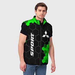 Мужской жилет Mitsubishi green sport hexagon, цвет: 3D-черный — фото 2