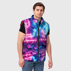 Мужской жилет Разбитая неоновая вывеска - мегаполис, цвет: 3D-красный — фото 2