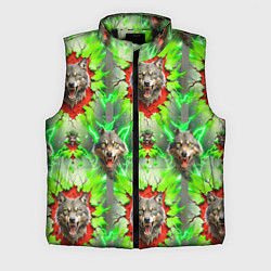 Мужской жилет Волки из зеленого паттерна
