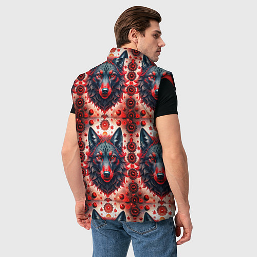 Мужской жилет Серые волки на красном фоне / 3D-Красный – фото 4