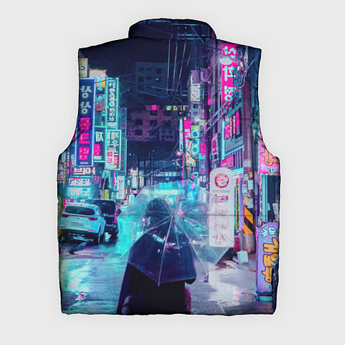 Мужской жилет Дождливый неоновый вечер в Японии / 3D-Черный – фото 2