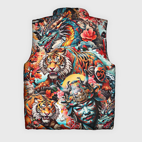 Мужской жилет Японская татуировка дракона тигра и самурая / 3D-Черный – фото 2